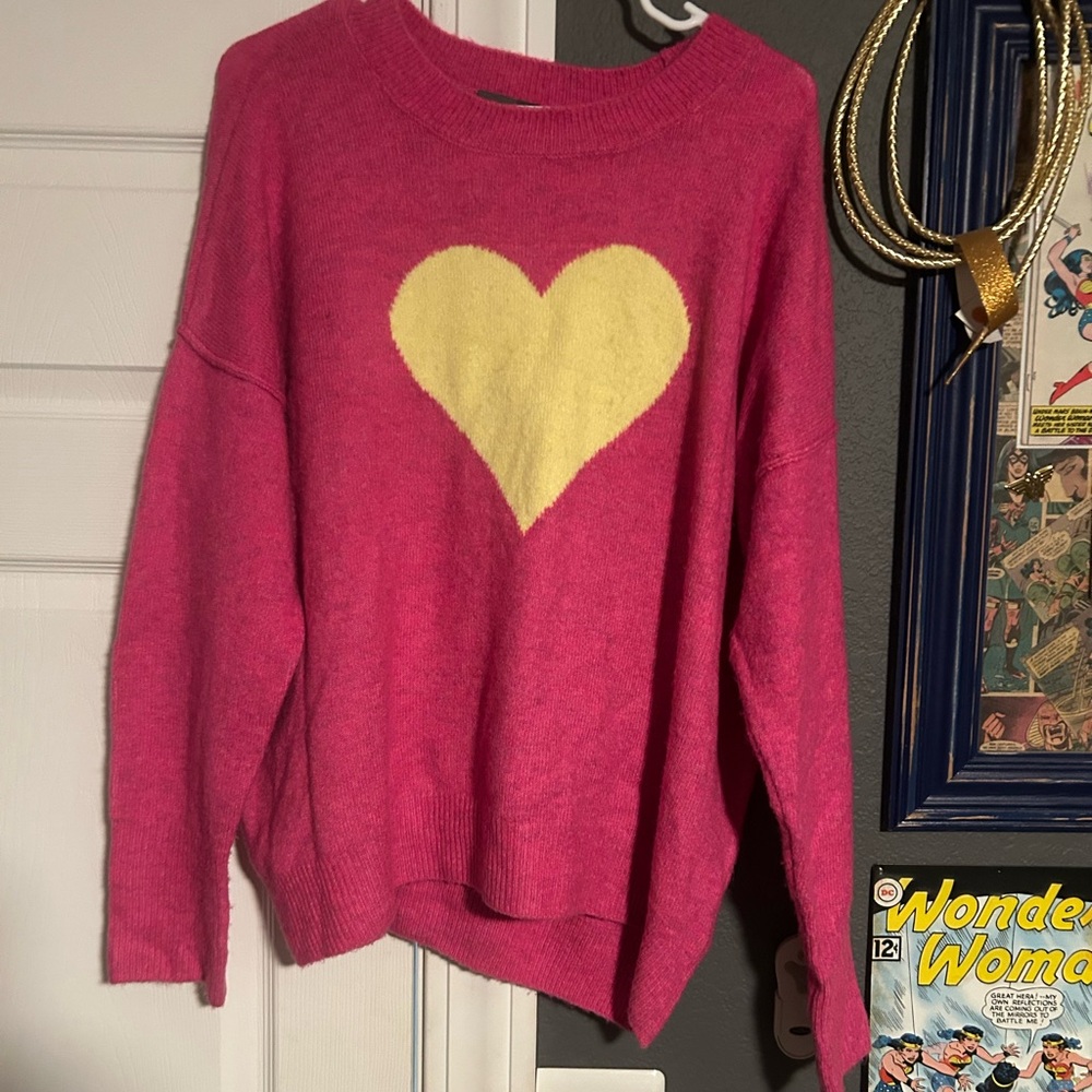 Vince Camuto Pink Sweater with Yellow Heart